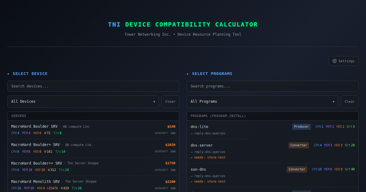 Device Calculator - TNI Toolkit